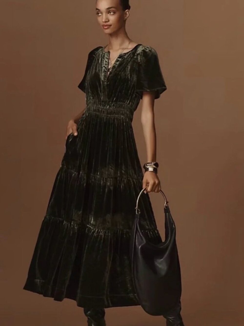 Size 1X - ANTROPOLOGIE Women's Green Velvet Sumerset Maxi Dress